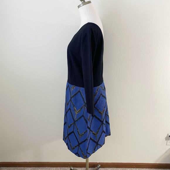 Slate & Willow Black/Blue Printed Jacquard Dress Size 12 Long Sleeve Scoop Neck - Picture 5 of 11